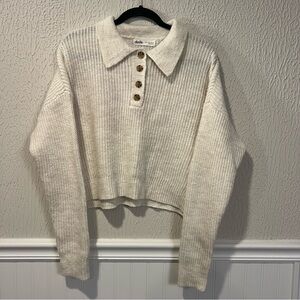 Elodie Cream Knit Collared Sweater with Button Detail size medium